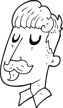 hand drawn black and white cartoon man with mustache png