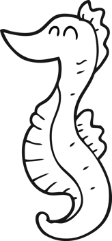 hand drawn black and white cartoon seahorse png