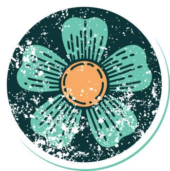 iconic distressed sticker tattoo style image of a flower png