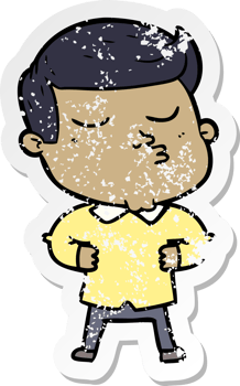 distressed sticker of a cartoon model guy pouting png
