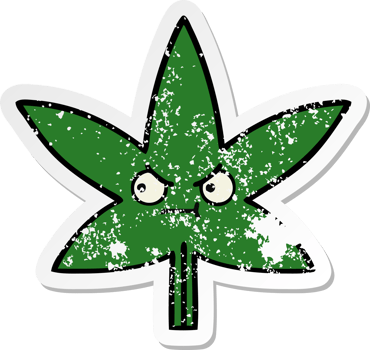 distressed sticker of a cute cartoon marijuana leaf png
