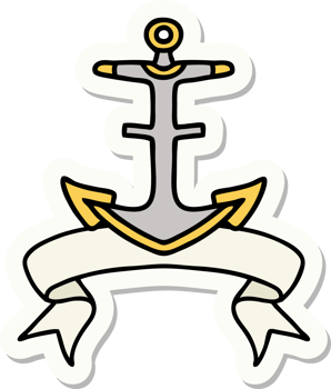 tattoo style sticker with banner of an anchor png