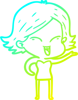 cold gradient line drawing of a happy cartoon girl png