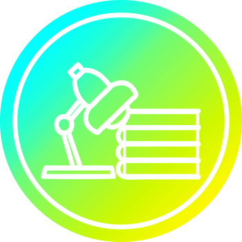 lamp and study books circular icon with cool gradient finish png
