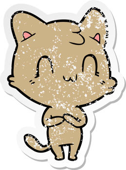 distressed sticker of a cartoon happy cat png