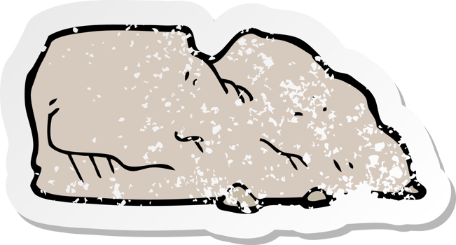 retro distressed sticker of a cartoon rock png