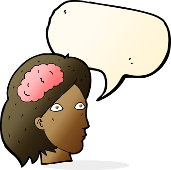 cartoon female head with brain symbol with speech bubble png