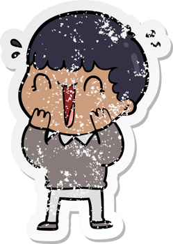 distressed sticker of a laughing cartoon man png