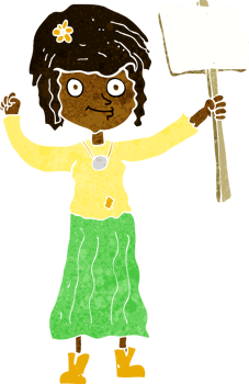 cartoon hippie girl with protest sign png