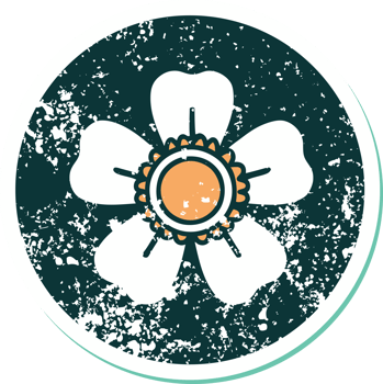 iconic distressed sticker tattoo style image of a flower png