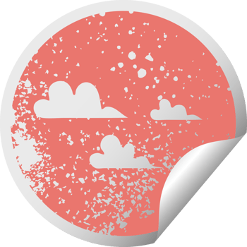 distressed circular peeling sticker symbol of a cloud png