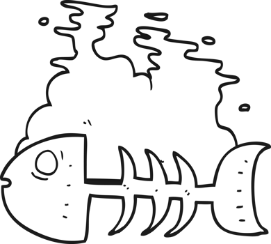 freehand drawn black and white cartoon fish bones png