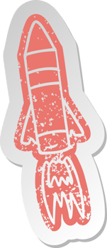 distressed old cartoon sticker of a space rocket png
