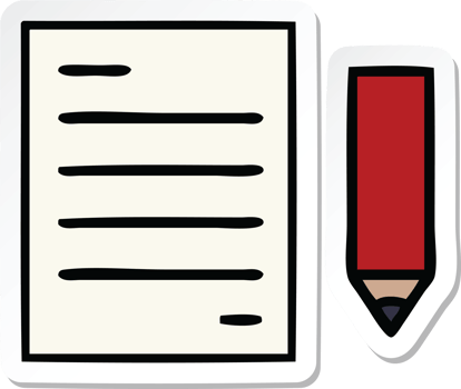 sticker of a cute cartoon pencil and paper png