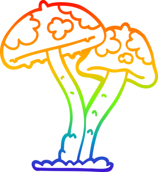 rainbow gradient line drawing of a cartoon mushroom png