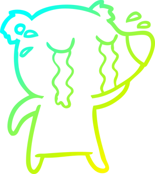 cold gradient line drawing of a cartoon crying bear png