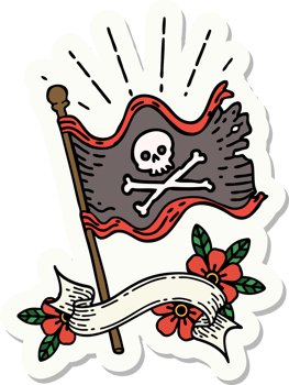sticker of a tattoo style waving pirate flag png