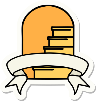 tattoo style sticker with banner of a doorway to steps png