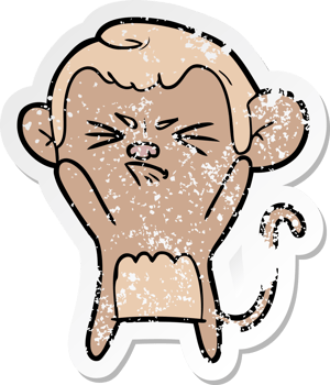 distressed sticker of a cartoon angry monkey png