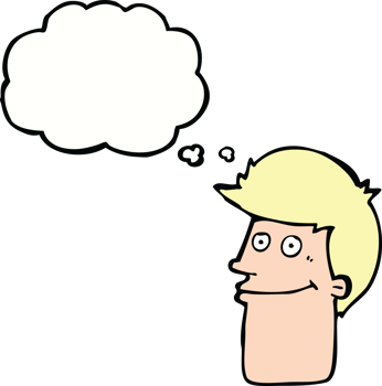 cartoon smiling man with thought bubble png