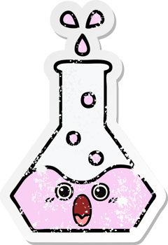 distressed sticker of a cute cartoon science beaker png