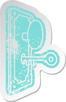distressed old cartoon sticker of a door handle png