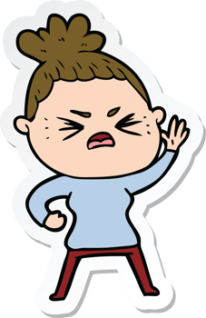 sticker of a cartoon angry woman png