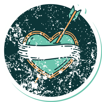 iconic distressed sticker tattoo style image of an arrow heart and banner png