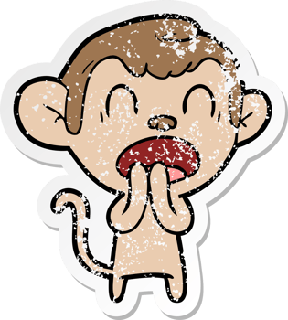 distressed sticker of a yawning cartoon monkey png