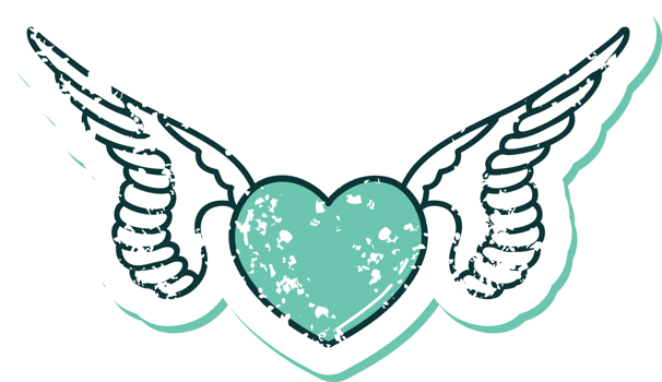 iconic distressed sticker tattoo style image of a heart with wings png