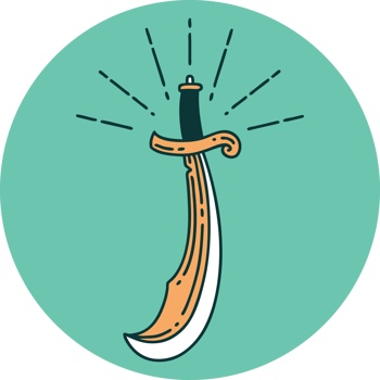 icon of a tattoo style scimitar sword png