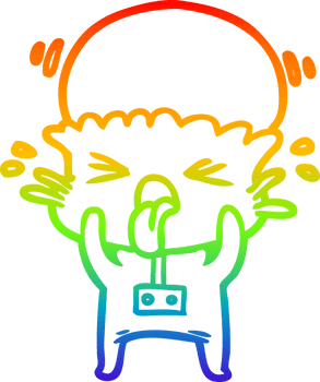 rainbow gradient line drawing of a weird cartoon alien png