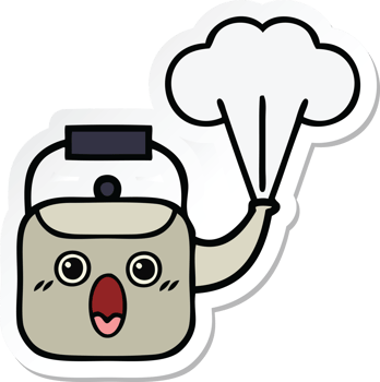 sticker of a cute cartoon steaming kettle png