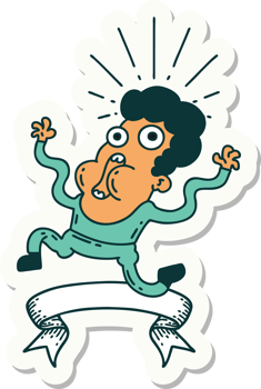 sticker of a tattoo style frightened man png
