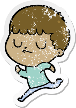 distressed sticker of a cartoon grumpy boy png