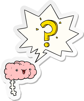 cartoon curious brain with speech bubble sticker png
