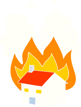 flat color style cartoon burning house png