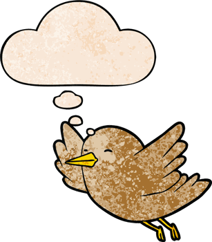 cartoon bird with thought bubble in grunge texture style png