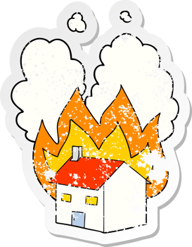 distressed sticker of a cartoon burning house png