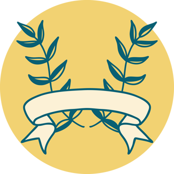 tattoo style icon with banner of a laurel png