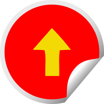 circular peeling sticker cartoon of a pointing arrow png