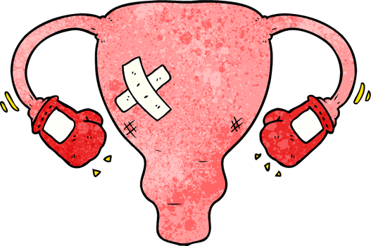 cartoon beat up uterus with boxing gloves png