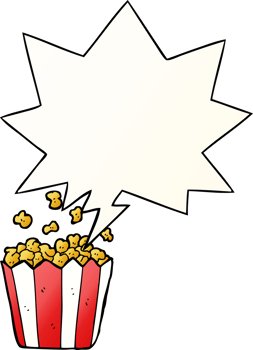 cartoon popcorn with speech bubble in smooth gradient style png