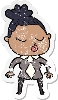 distressed sticker of a cartoon calm woman png
