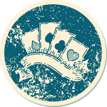 iconic distressed sticker tattoo style image of cards and banner png