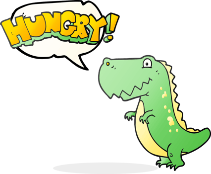 hand drawn speech bubble cartoon hungry dinosaur png