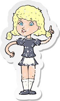 retro distressed sticker of a cartoon pretty maid woman drawing png