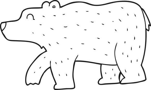 hand drawn black and white cartoon bear png
