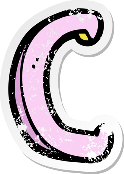 retro distressed sticker of a cartoon letter C drawing png