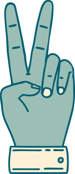 Retro Tattoo Style peace symbol two finger hand gesture png